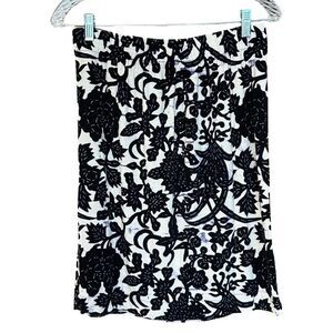 Loft Floral Pattern Cotton Pull On Pencil Skirt Elastic Waist Multi Color Small